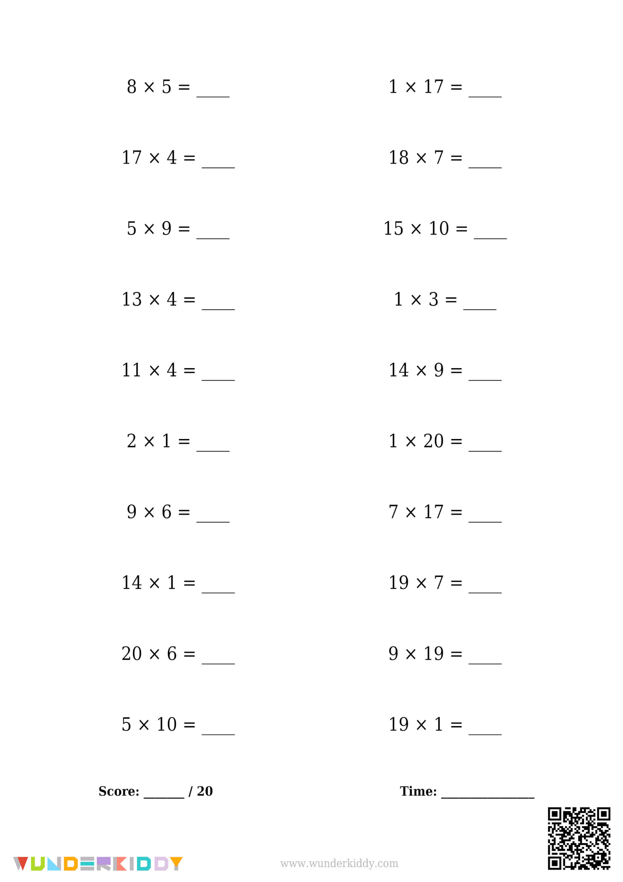Multiplication Facts Generator 1 to 20 - Image 4
